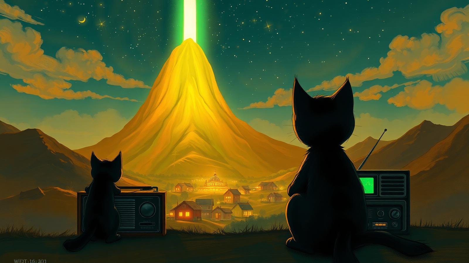 Taco Mountain beneath a mysterious signal in the night sky
